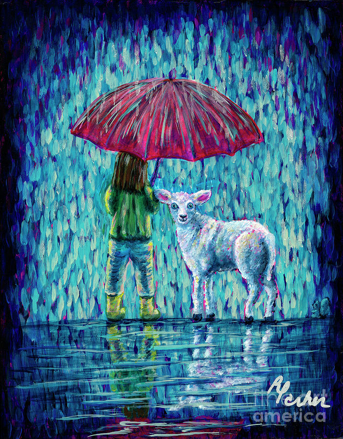 Rainy Day Series Wet Little Sheep Painting by Rebecca Parker