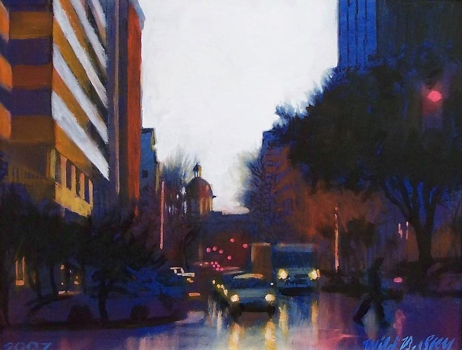 Rainy evening on Main Street Painting by Blue  Sky