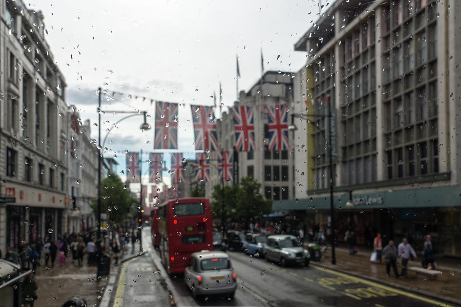 Rainy London - Oxford Street Union Jacks Photograph by Georgia Mizuleva