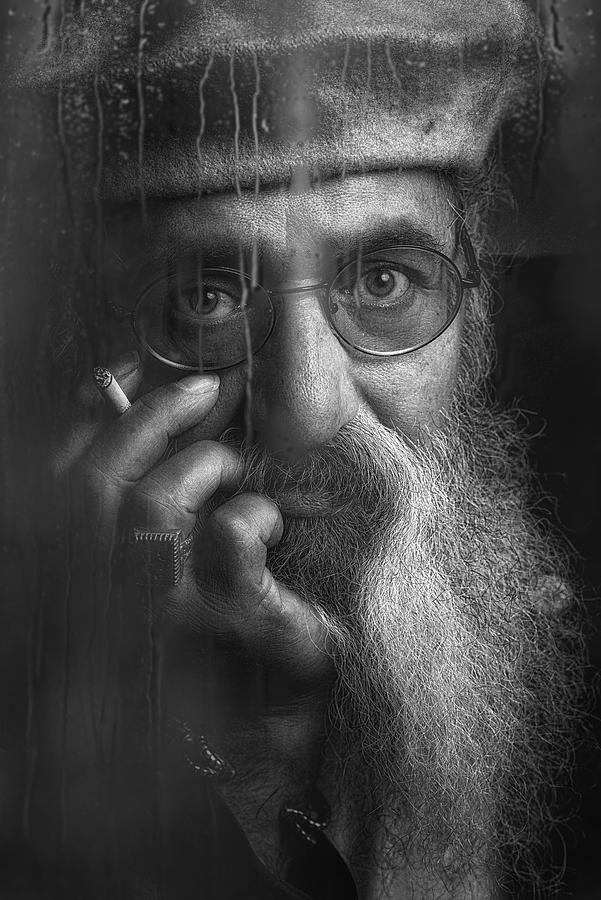 Portrait Photograph - Rainy Man by Mehrzad Maghsoodian
