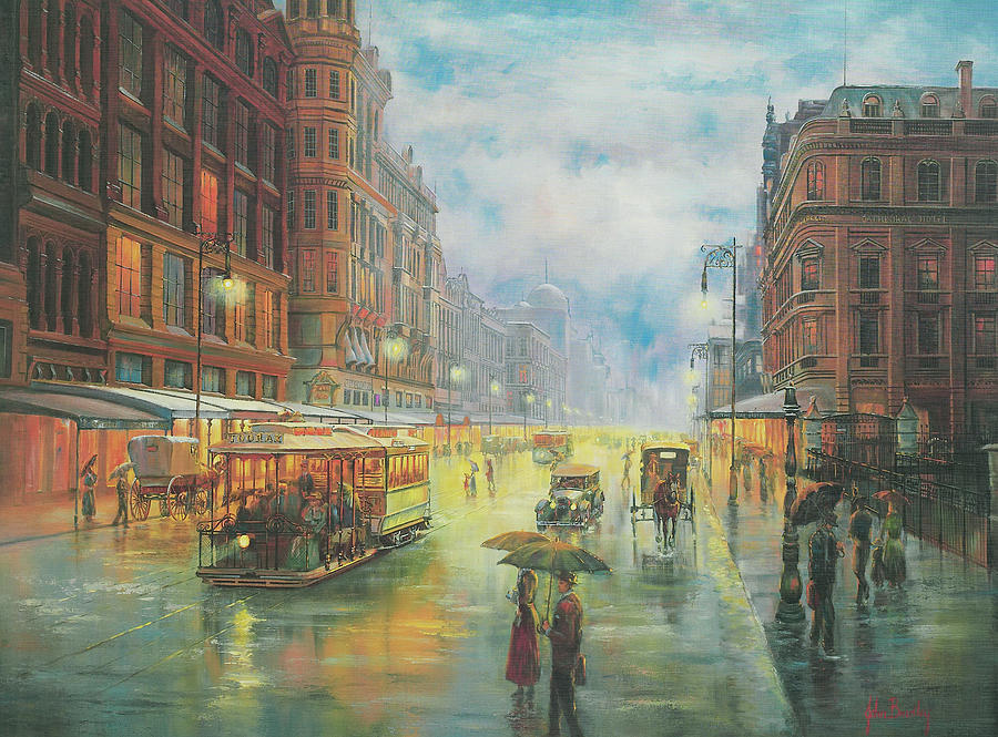 Rainy Night - Collins St. Melbourne Painting by John Bradley - Fine Art  America