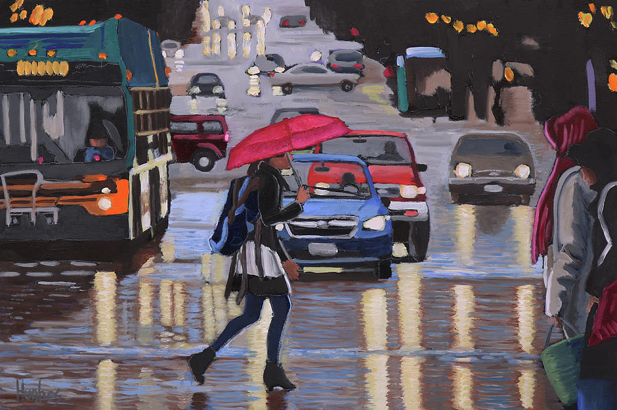 Rainy Night in the City Painting by Kevin Hughes
