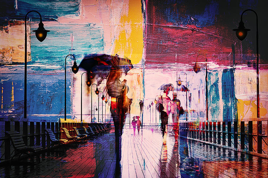 Abstract Digital Art - Rainy Pier by Tim Palmer