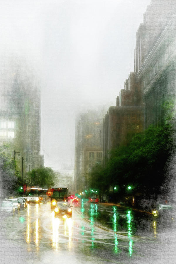 Rainy City Street Digital Art by Terry Davis