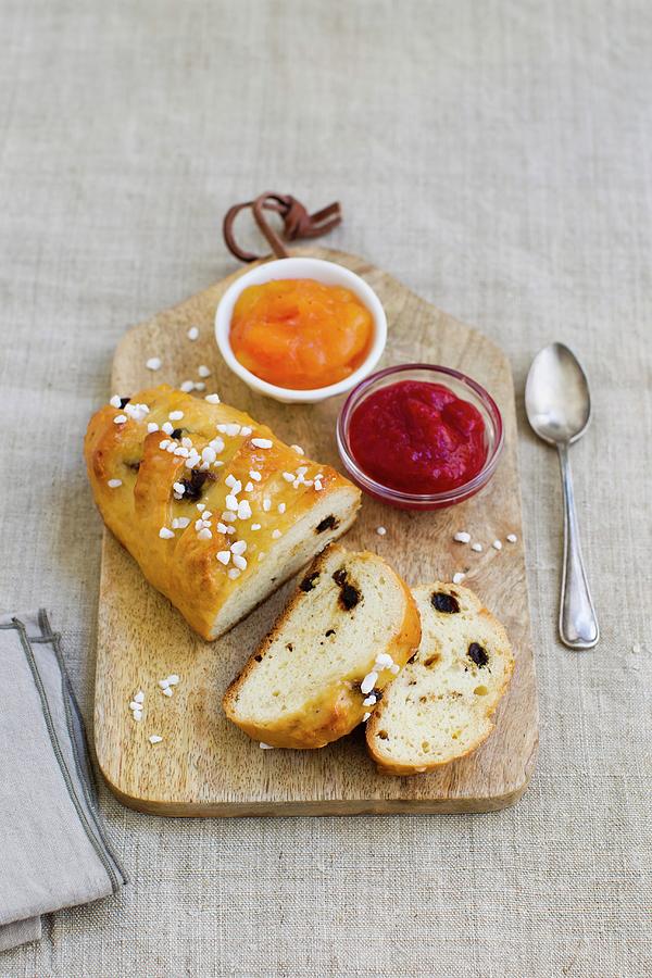Raisin Bread With Sugar Nibs And Jam Photograph by Sporrer/skowronek