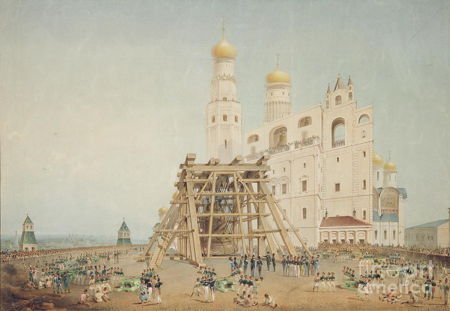Pulley Painting - Raising Of The Tsar-bell In The Moscow Kremlin In 1836, 1839 by Vasili Semenovich Sadovnikov