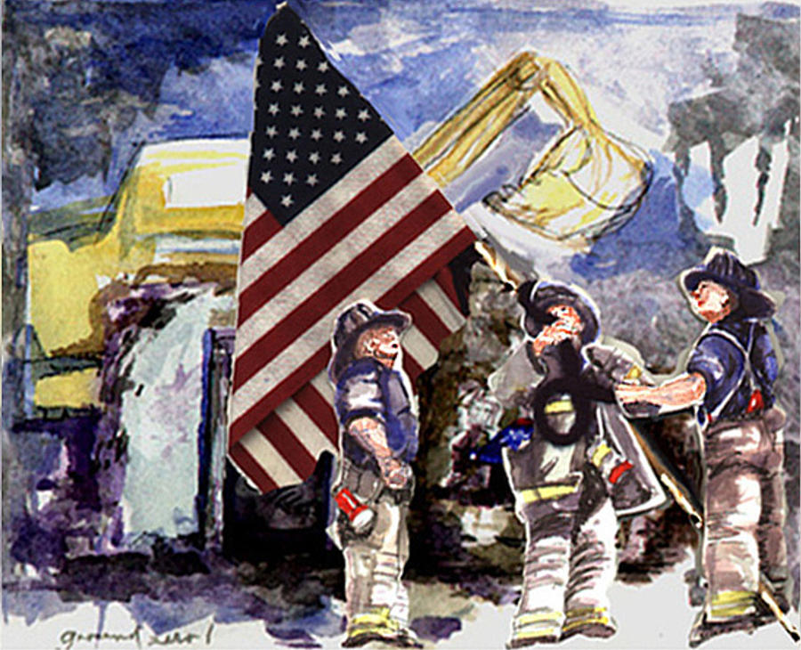 Raising the Flag at Ground Zero Painting by Elle Smith Fagan