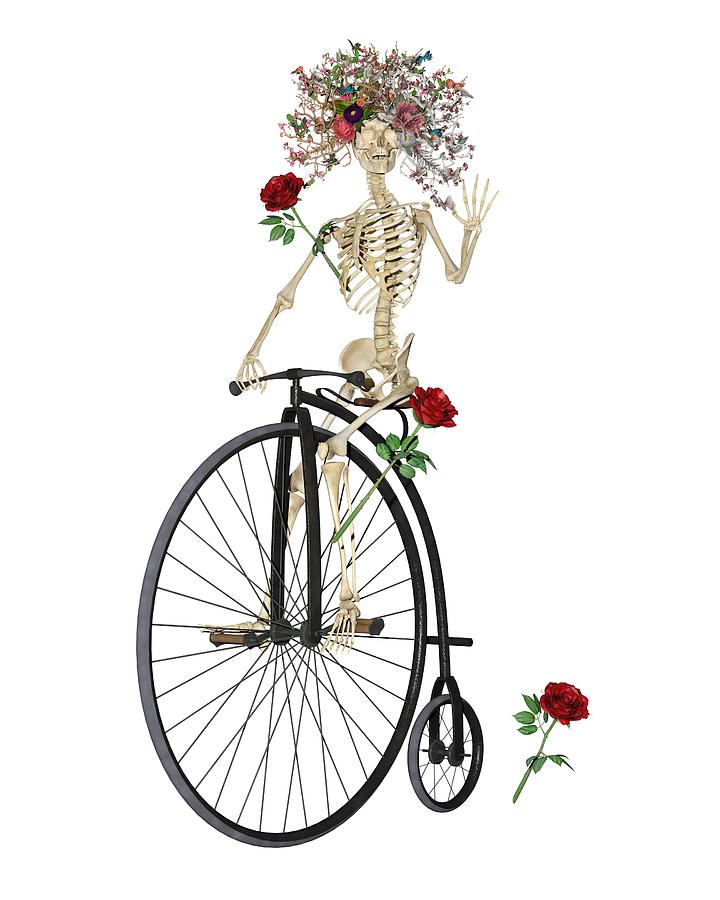 Skeleton Digital Art - Rambling Rosy Penny Farthing by Betsy Knapp Skeleton Digital Art - Rambling Rosy Penny Farthing by Betsy Knapp