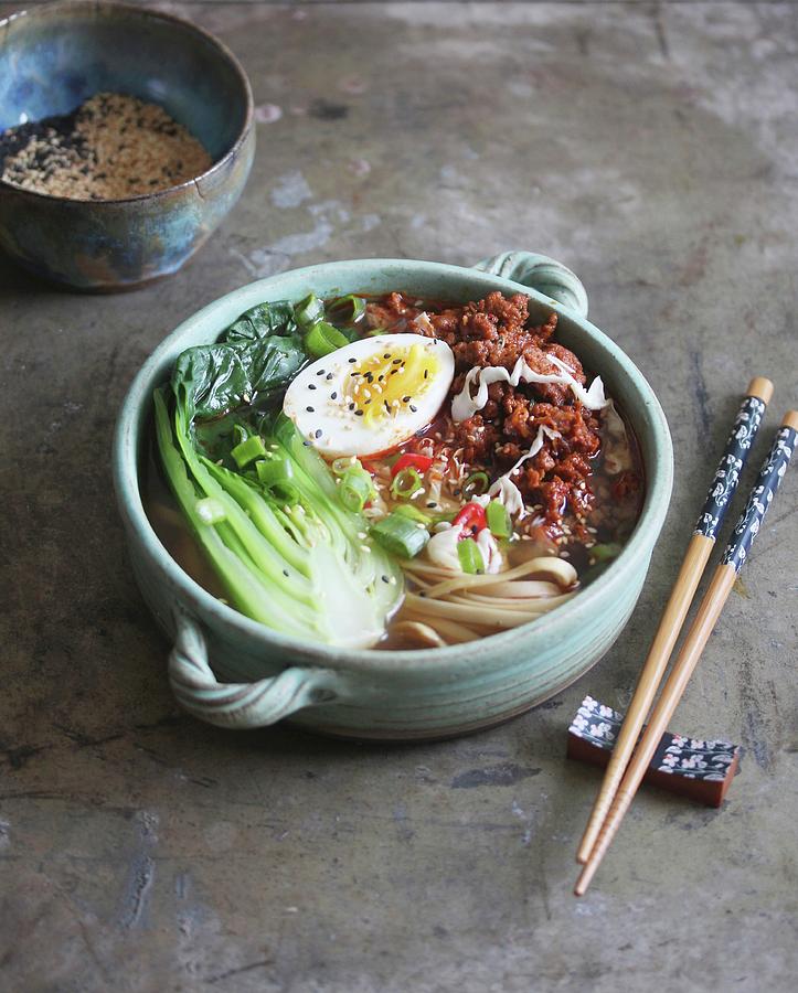 Ramen Noodles With Meat, Chinese Cabbage, And A Boiled Egg japan Photograph by Milly Kay