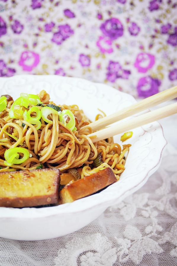 Ramen Noodles With Smoked Tofu And Spring Onions asia Photograph by Jennifer Blume