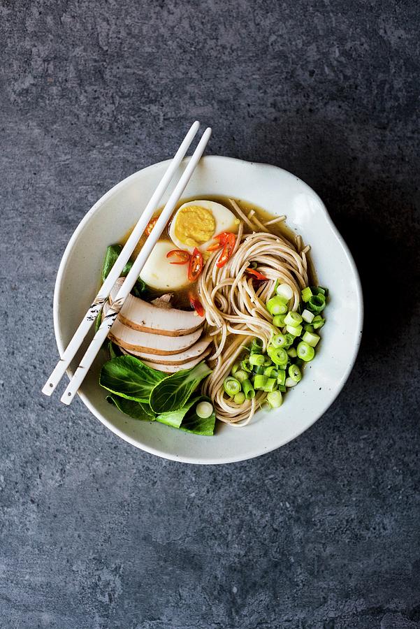 Ramen Noodles With Vegetables, Hard-boiled Egg And Chilli Photograph by Hein Van Tonder