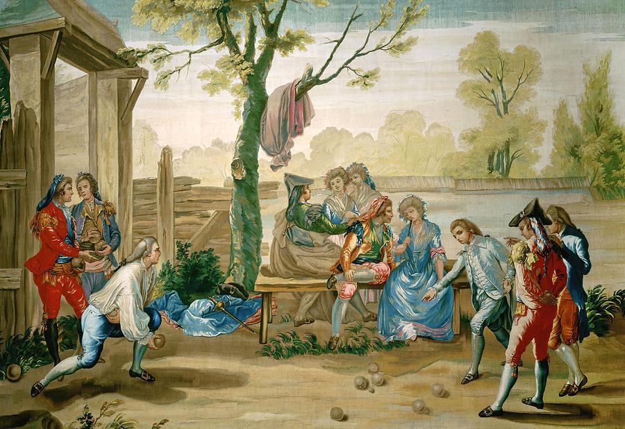 Ramon Bayeu y Subiras / A Game of Petanque, Cartoon for a tapestry. Painting by Ramon Bayeu y Subias -1746-1793-