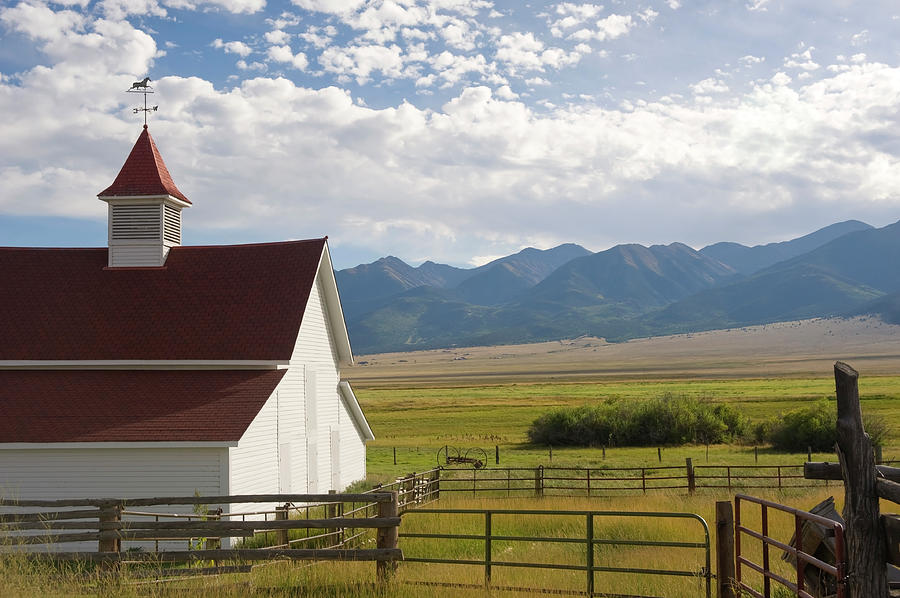 Ranch Barn, Fields And Mountains Photograph by Chapin31