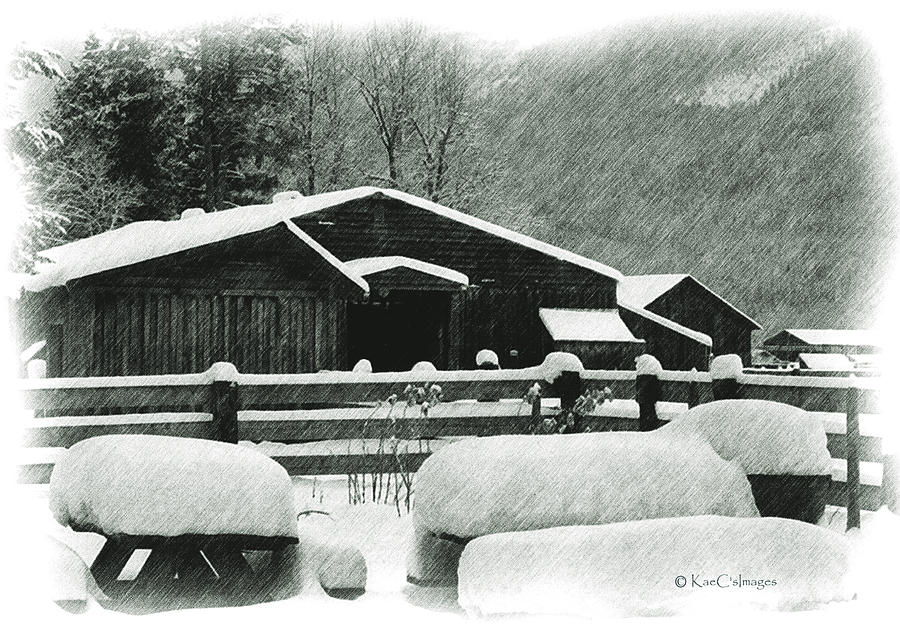 Ranch Buildings and Benches in Snow Photograph by Kae Cheatham