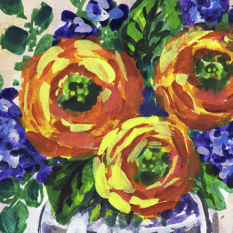 Flower Painting - Ranunculus Flowers Bouquet Floral Impressionism  by Irina Sztukowski