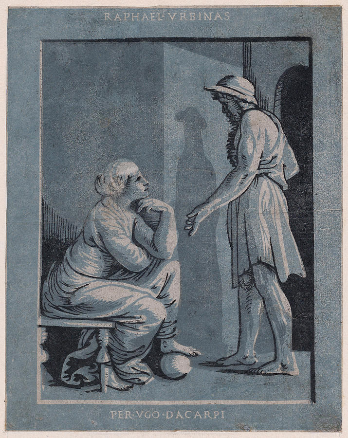 Raphael and His Mistress Drawing by Ugo da Carpi