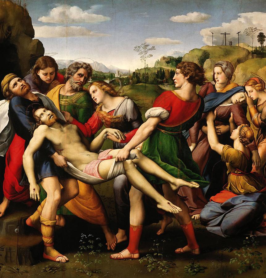 Raphael / The Deposition -Pala Baglione-, 1507, Oil on wood, 184 x 176 cm. JESUS. MARY MAGDALENE. Painting by Raphael -1483-1520-