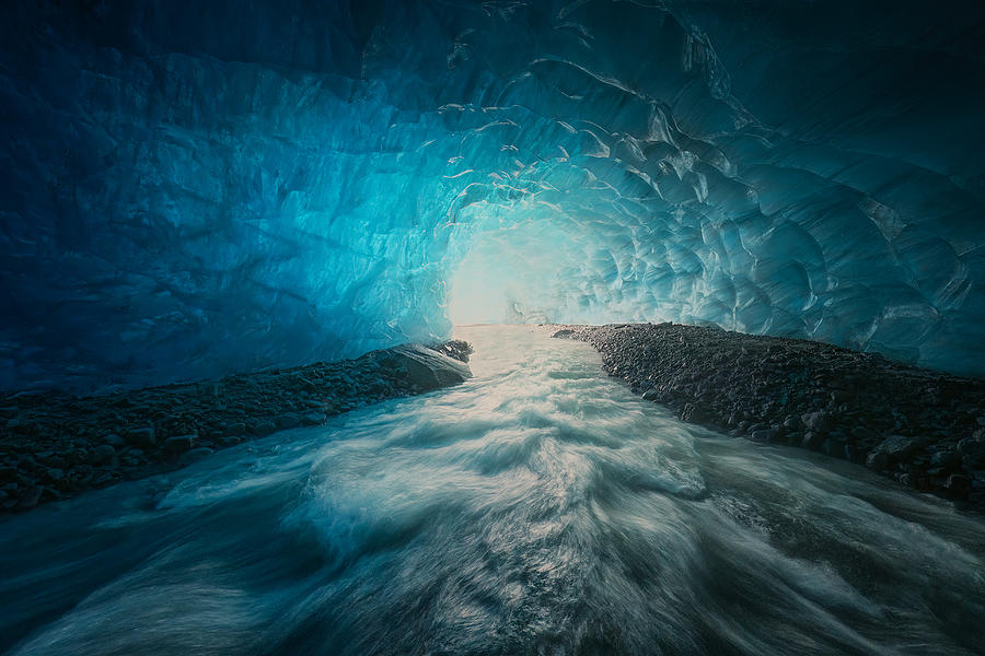 Landscape Photograph - Rapids In Ice Cave by Leah Xu