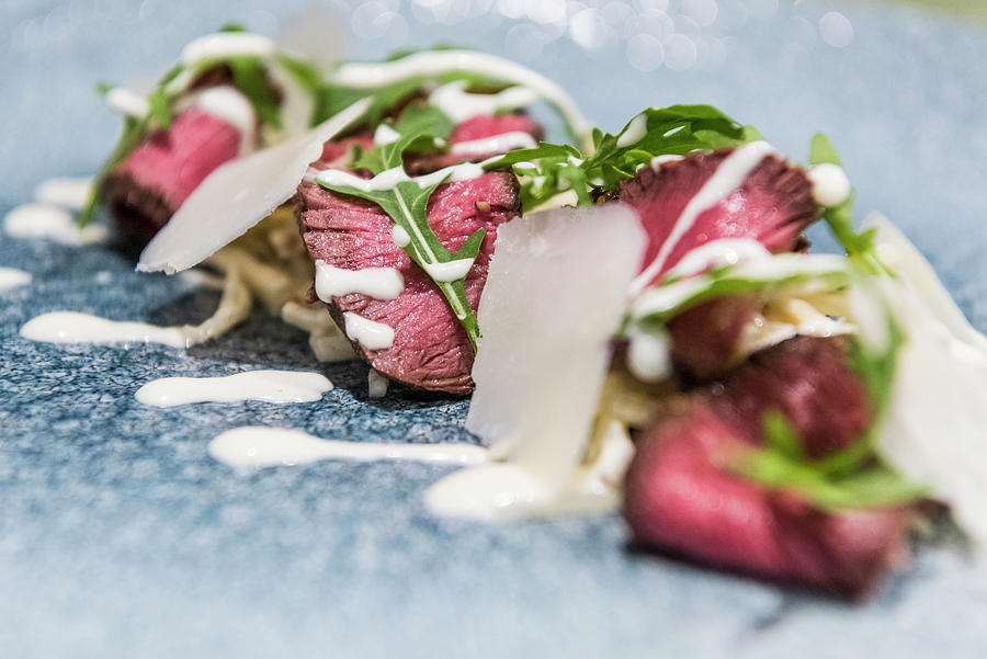 Rare Roasted Beef Fillet With Rocket And Sauce Hollandaise Photograph ...