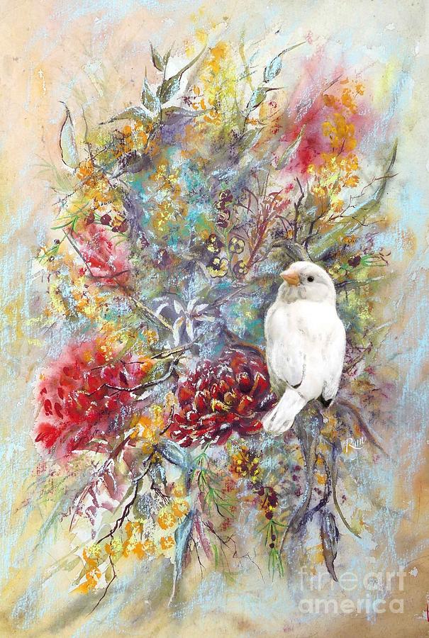 Rare White Sparrow - portrait view. Painting by Ryn Shell
