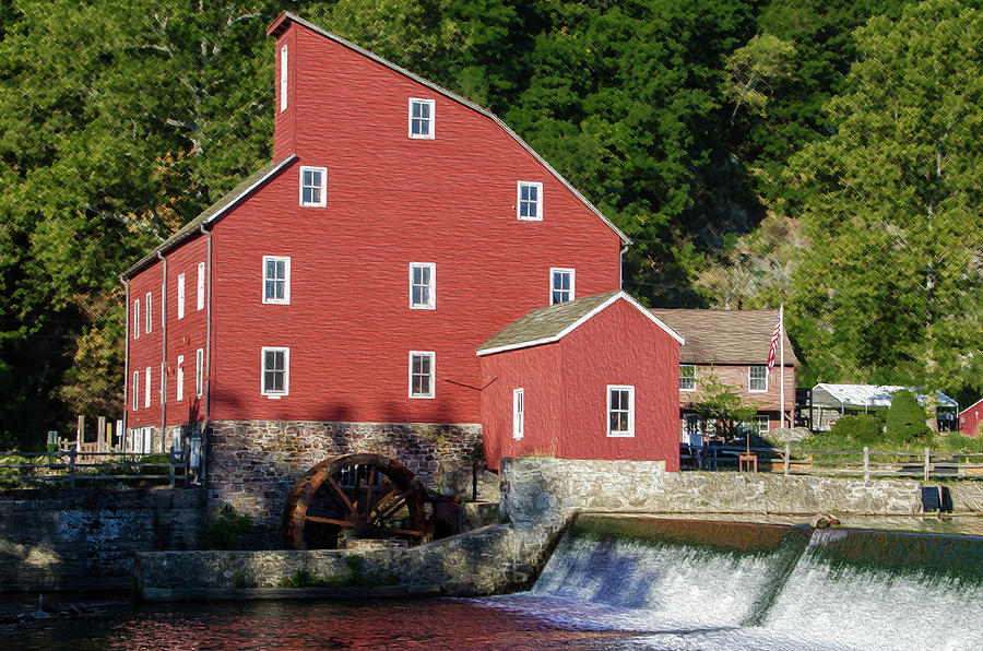 Rariton River and the Red Mill - Clinton New Jersey Rendoring Photograph by Bill Cannon