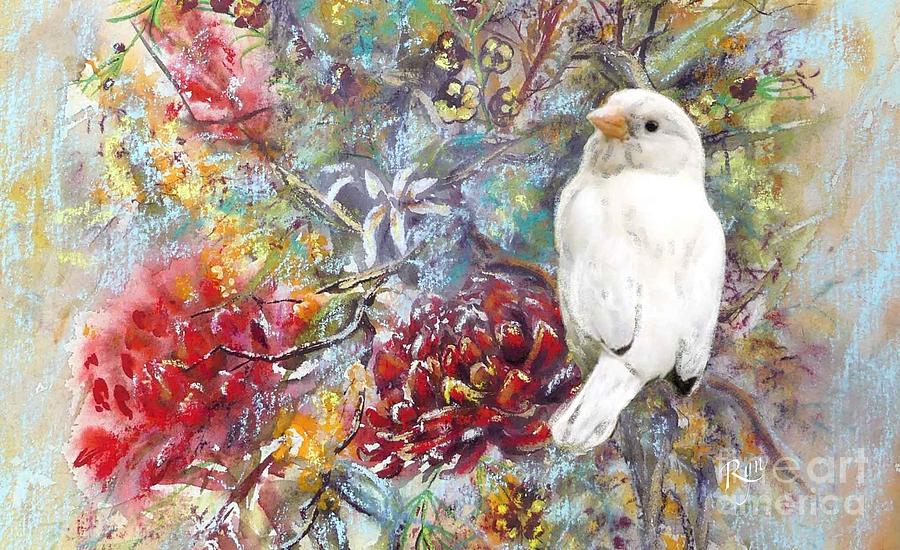 Rare White Sparrow - landscape Painting by Ryn Shell