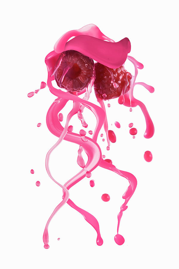 Raspberries With A Juice Splash Photograph by Petr Gross