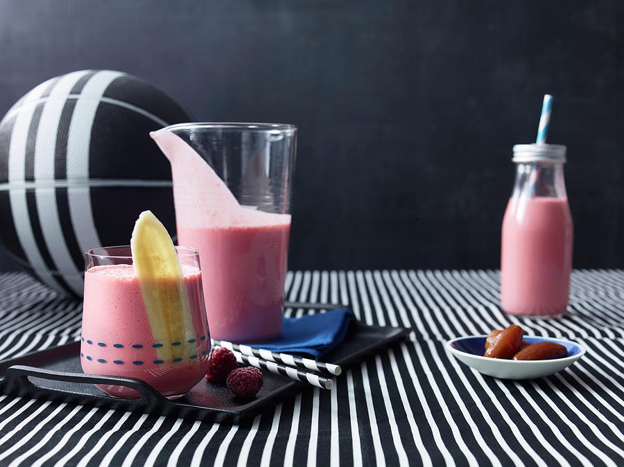 Raspberry And Banana Shake With Greek Yogurt And Dates Photograph by Nikolai Buroh