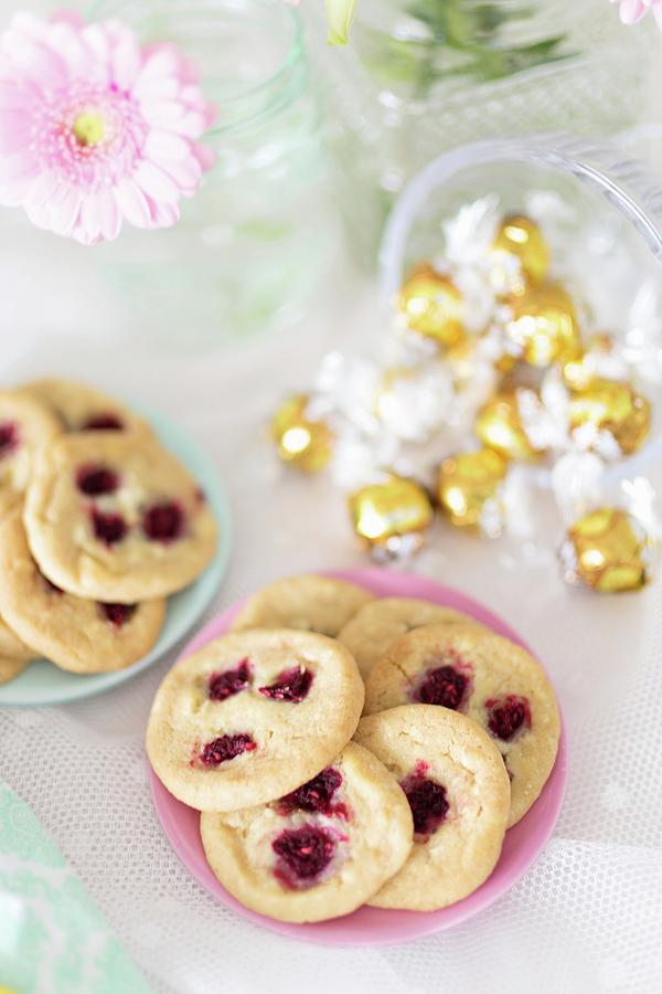 Raspberry And White Chocolate Cookies Photograph by Cecilia Mller