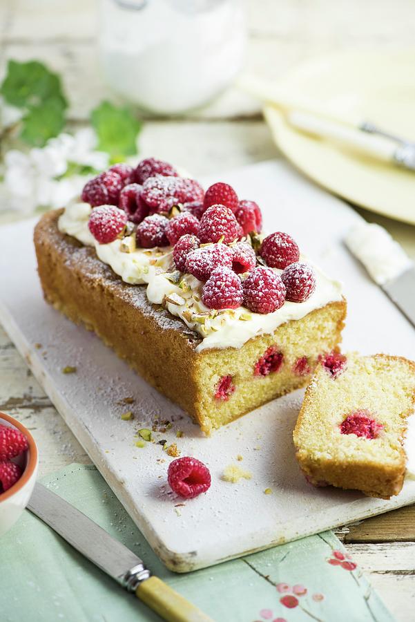 Raspberry Cake With Icing Sugar And Pistachios, Sliced Photograph by Magdalena Hendey