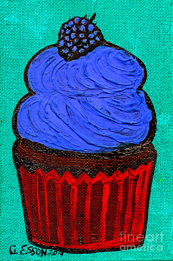 Raspberry Cupcake  Painting by Genevieve Esson