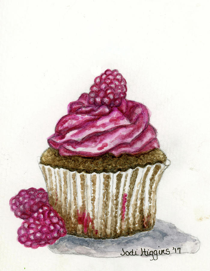 Raspberry Cupcake Painting by Jodi Higgins