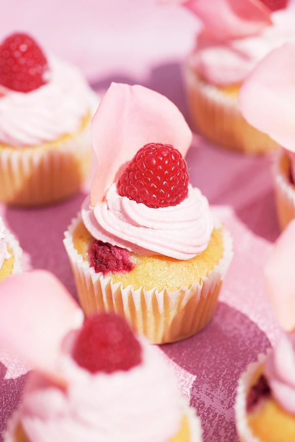 Raspberry Cupcakes Made With Rose Petals Photograph by Nadja Walger