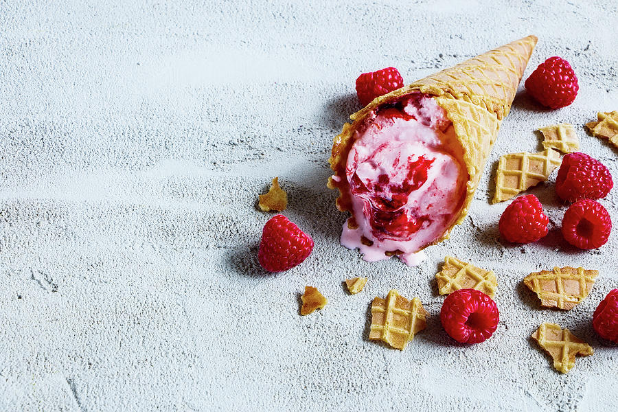 Raspberry Ice Cream In A Cone Photograph by Yuliya Gontar