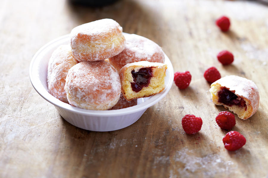 Raspberry Jam Mini Donuts Photograph by Radvaner