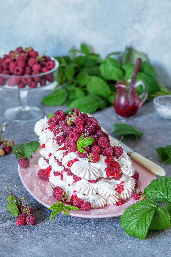 Raspberry Meringue Cake Photograph by Irina Meliukh