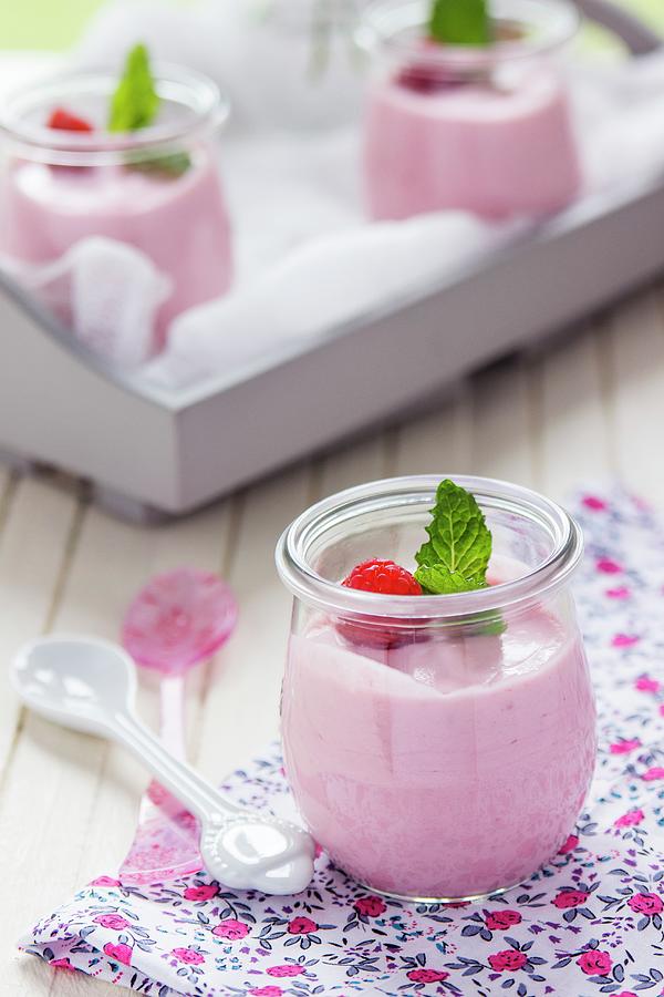Raspberry Mousse With Mint Leaves Photograph by Vernica Orti