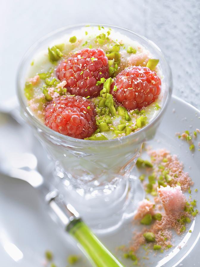 Raspberry, Pistachio And Biscuits Roses De Reims Trifle Photograph by Studio