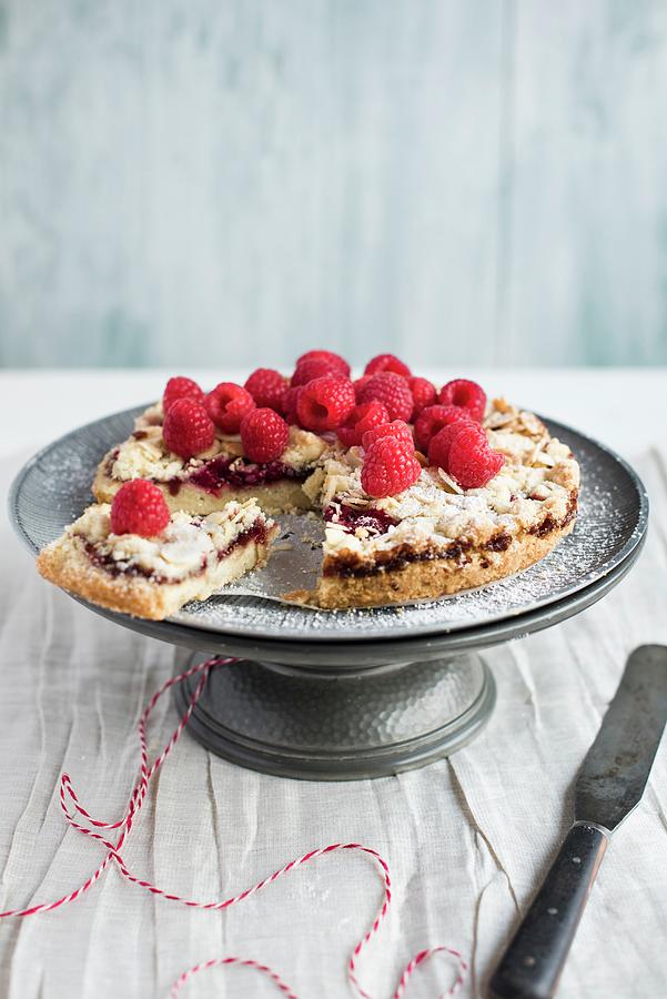 Raspberry Tart With Almonds, Sliced Photograph by Magdalena Hendey
