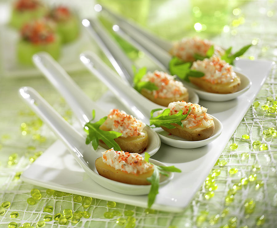 Ratte Potatoes Stuffed With Fromage Blanc And Grated Surimi Crab Photograph by Bertram