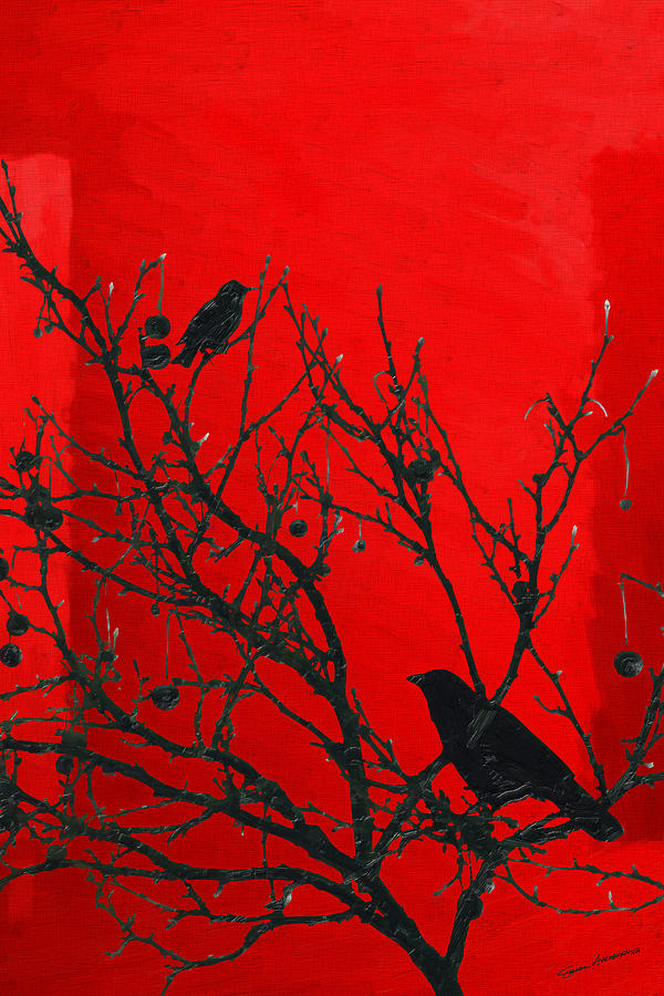 Raven - Black over Red Digital Art by Serge Averbukh