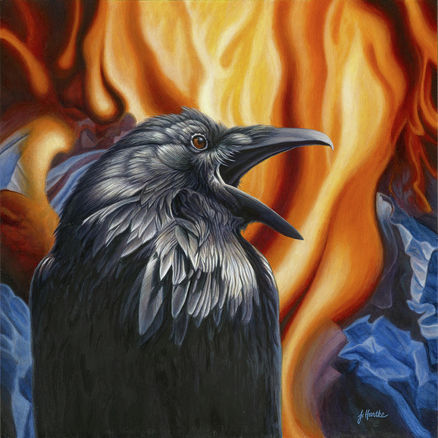 Bird Painting - Raven Fire by Judith Hartke