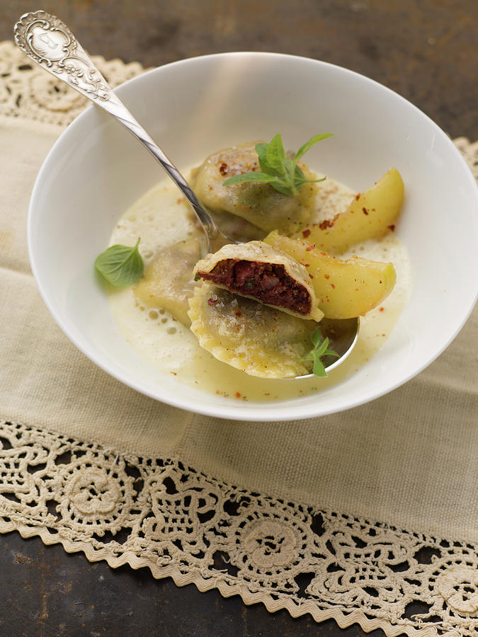Ravioli Cosa Nostra With Black Pudding Photograph by Eising Studio
