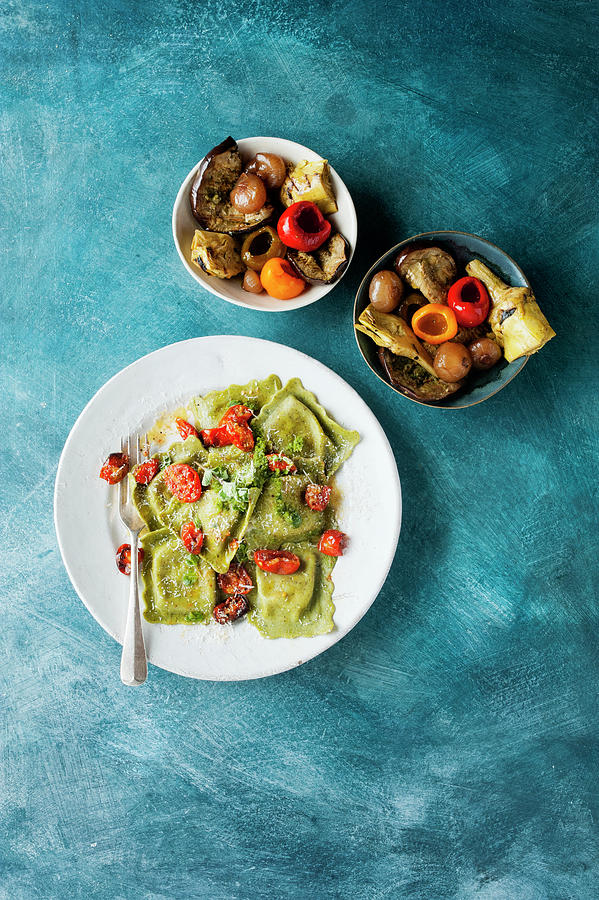 Ravioli Verde With Antipasti Photograph by William Reavell