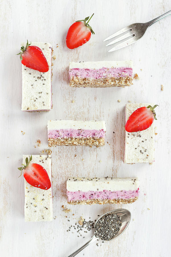 Raw Cheesecakes With Strawberries And Lemon gluten-free And Vegan Photograph by Tamara Staab