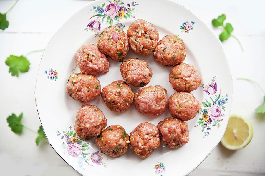Raw Lamb Meatballs With Moroccan Spices Photograph by George Blomfield
