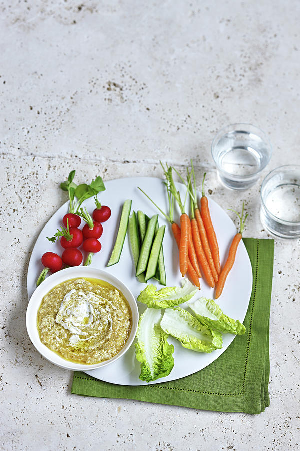 Raw Vegetables And Dip Photograph by Japy