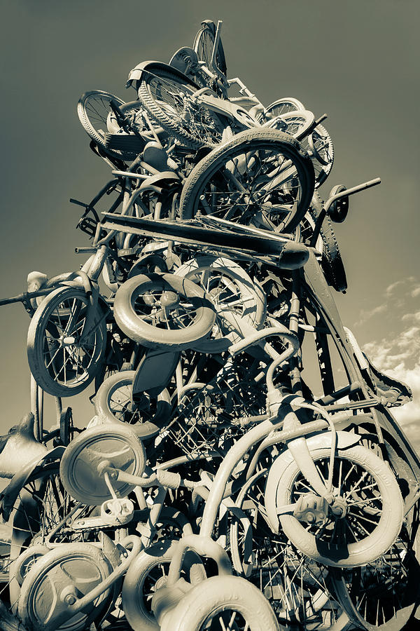 Razorback Greenway Bike Tower Statue - Northwest Arkansas Sepia Photograph
