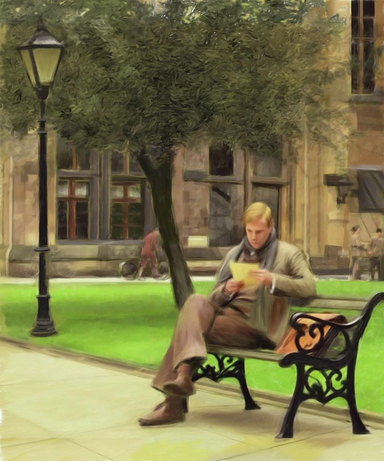 Tree Digital Art - Reading a Letter on a Bench by Dominique Amendola