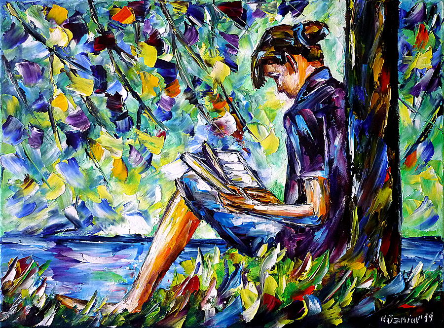 Reading By The River Painting by Mirek Kuzniar